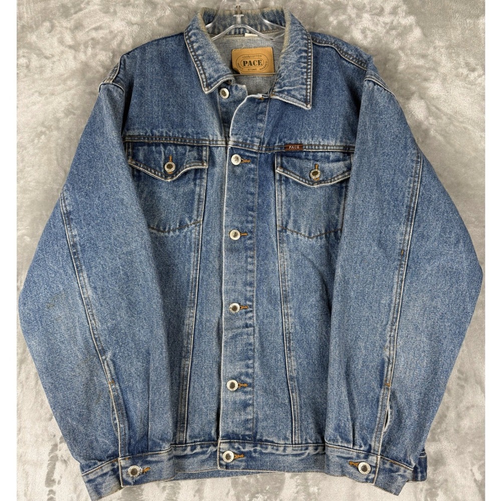 PACE Mens Denim Jacket Blue‎ Stone Washed Cotton Heavy Duty Size M